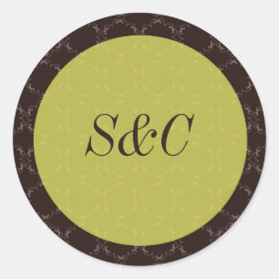 20 Stickers Vintages Brown/verts de mariage favori