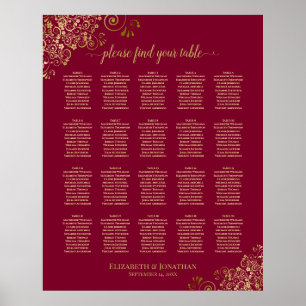 20 Tableau Élégant Burgundy & Gold Seating Chart