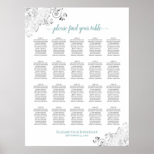 20 Tableau Mariage à la chaise blanche et Turquois