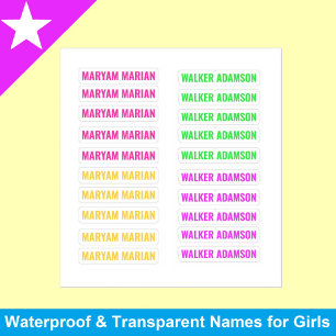 20 Tags colorés, Stickers Nom Fille Transparent