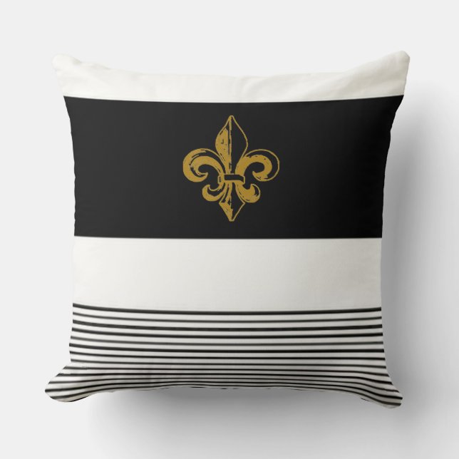 20 X 20 BLACK & WHITE FLEUR DE LIS COUSSIN (Recto)