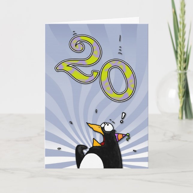 20e anniversaire - Carte de surprise de pingouin (Devant)