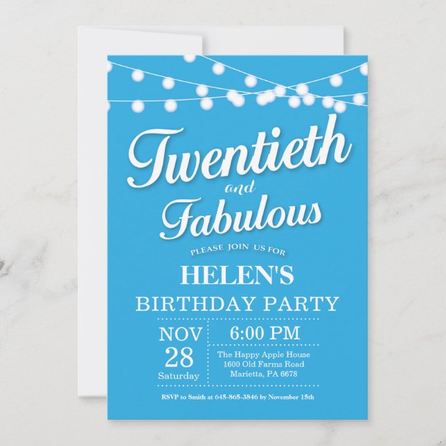 20e anniversaire Invitation Bleu Fabuleux (Devant)