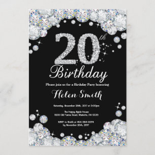 20e anniversaire Invitation Chalkboard Silver Diam