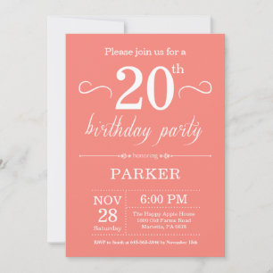 20e anniversaire Invitation Coral
