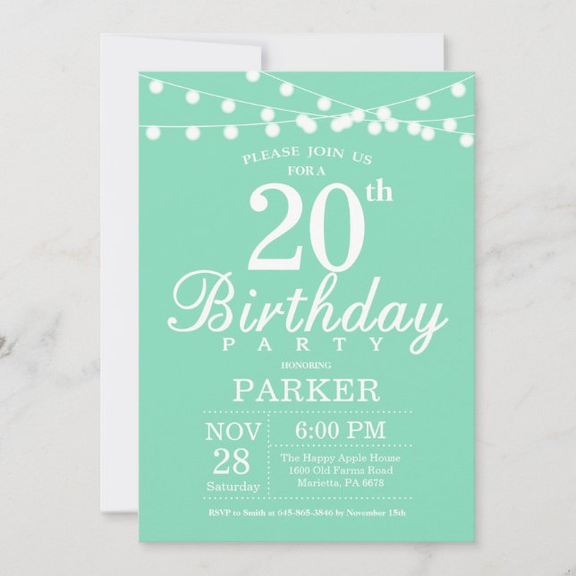 20e anniversaire Invitation Mint Green (Devant)
