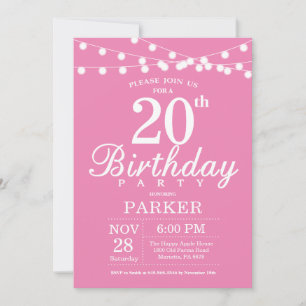 20e anniversaire Invitation rose