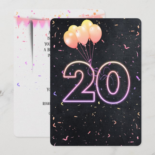 20e anniversaire Neon Connexion Black Invitation (Devant / Derrière)