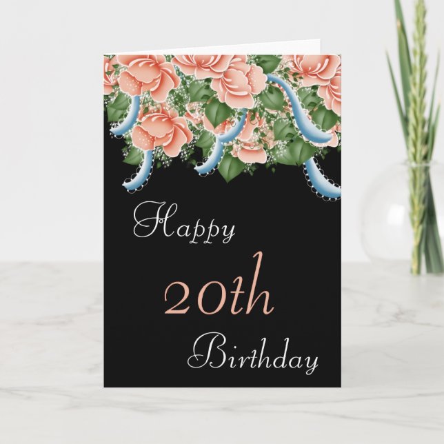 20e Anniversaire Pêcher Roses Bonne carte d'annive (Devant)