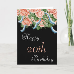 20e Anniversaire Pêcher Roses Bonne carte d'annive