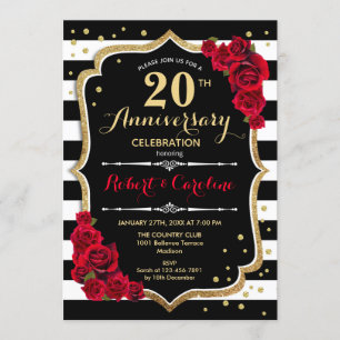 20ème Invitation d'anniversaire - blanc rouge de