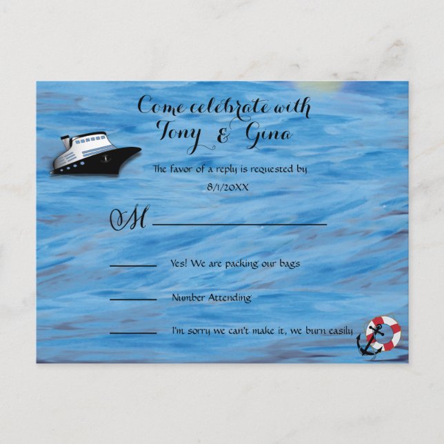 20XX Cruise Watercolor thème Mariage RSVP carte po (Devant)