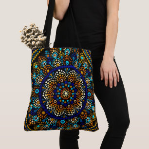210 - Mandala bleu et or - Sac fourre-tout