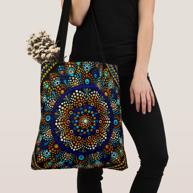 210 - Mandala bleu et or - Sac fourre-tout (De près)
