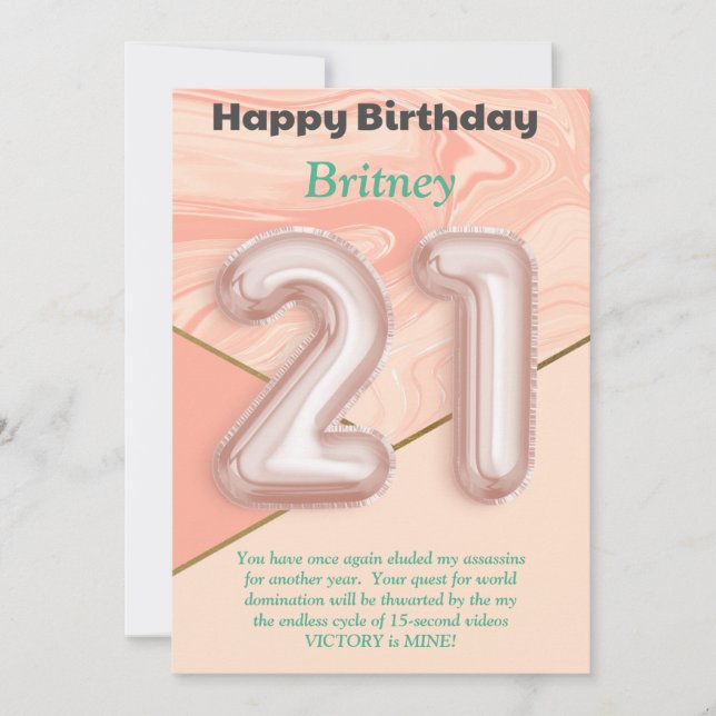 21 ans filles Bonne carte d'anniversaire (Devant)