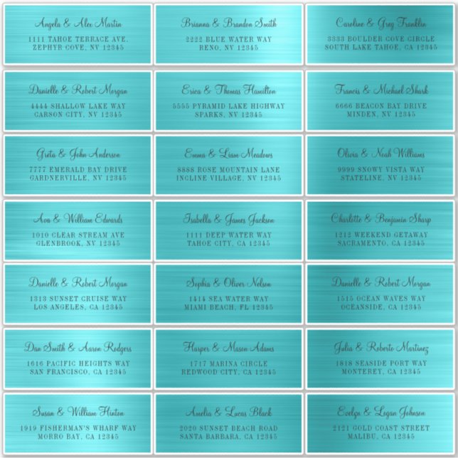 21 Étiquettes d'adresse bleu turquoise individuell (Devant)