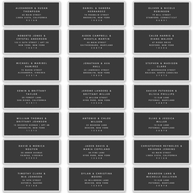 21 Étiquettes de adresse d'invités noirs blancs mo (Devant)