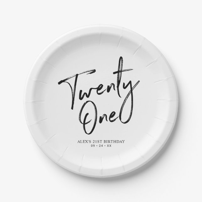 21 lettrage moderne Assiettes en papier pour 21e a (Devant)