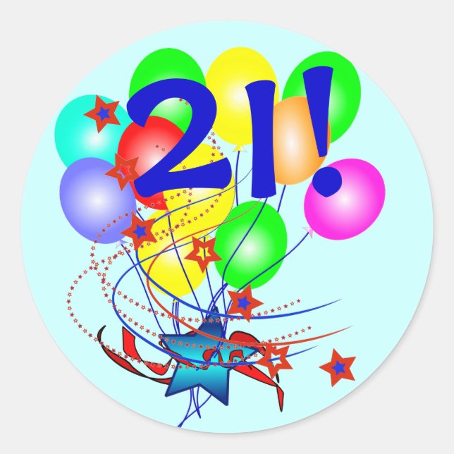 21! Ou N'Importe Quel Âge Ballons Stickers Rond An (Devant)