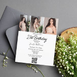 21e anniversaire 3 photos collage qr code invitati<br><div class="desc">élégant 21e anniversaire 3 photos collage code qr minimaliste invitation</div>