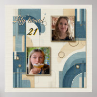 21e anniversaire amande fleurie bleu-crème Poster