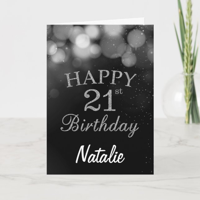 21e Anniversaire Carte de Parties scintillant noir (Devant)