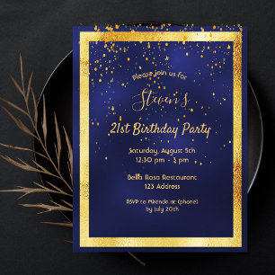 21e anniversaire fête bleu or confetti invitation