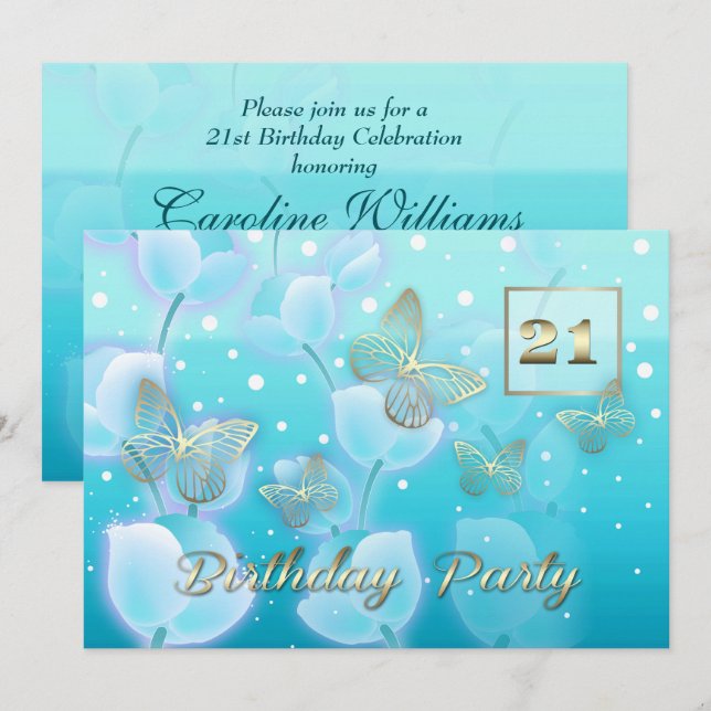 21e anniversaire fête Invitations personnalisées (Devant / Derrière)