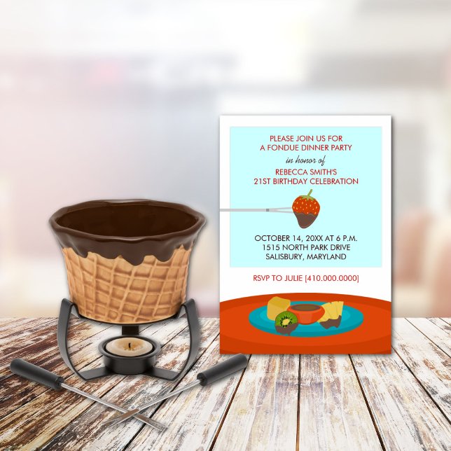 21e anniversaire Fondue Diner fêtes Invitations (Créateur téléchargé)