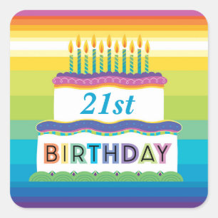 21e Anniversaire Gâteau Avec Sticker Rainbow Strip