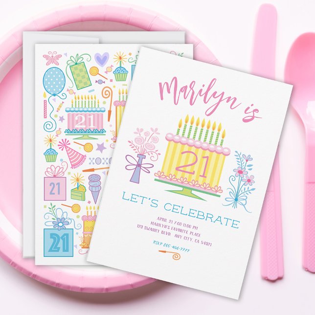 21e Anniversaire Gâteau Plutôt Floral Invitation (Créateur téléchargé)