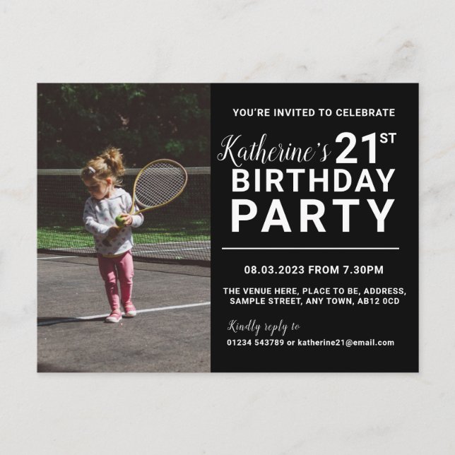 21e anniversaire Invitation Carte photo Noir (Devant)