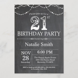 21e anniversaire Invitation Chalkboard lumières à 