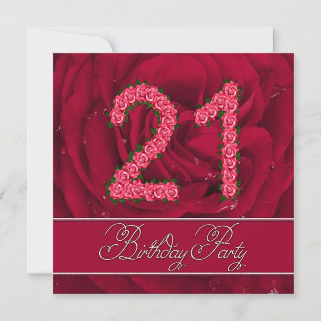 21e anniversaire invitation de fête avec roses (Devant)