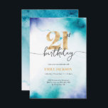 21e anniversaire Invitation en or d'aquarelle turq<br><div class="desc">Une invitation simple mais élégante de 21e anniversaire avec de l'aquarelle turquoise et du faux papier doré. Autres âges et arrière - plans également disponibles

© Mini Moi Prints</div>