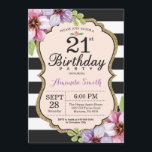 21e anniversaire Invitation Femmes. Noir d'or flor<br><div class="desc">21e anniversaire Invitation pour les femmes. Invitation de la fête d'anniversaire Black and Gold. Parties scintillant d'or. Fleur Florale d'aquarelle violette. Grandes taches noires et blanches. Numérique imprimable.
Pour plus de personnalisation,  cliquez sur le bouton "Customiser" et utilisez notre outil de conception pour modifier ce modèle.</div>