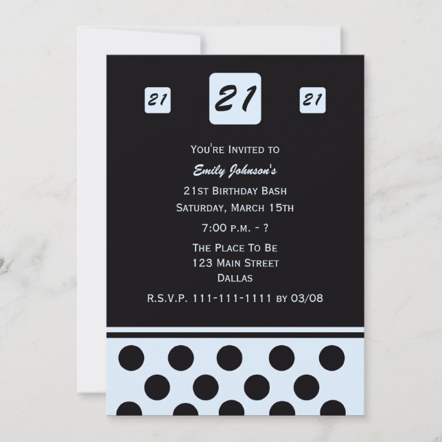 21e anniversaire Invitation fête moderne 21 en ble (Devant)