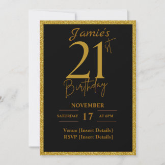 21e anniversaire Invitation Noir et Parties scinti