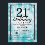 21e anniversaire Invitation Parties scintillant Tu<br><div class="desc">Invitation à l'anniversaire du 21e anniversaire avec des lampes à cordes Turquoises avec Arrière - plan de Parties scintillant Turquoise. Anniversaire Turquoise. Anniversaire adulte. Hommes ou femmes Anniversaire Invitation. 13e 15e 16e 18e 20e 21e 30e 40e 50e 60e 70e 80e 90e 100e, n'importe quel âge. Pour plus de personnalisation, cliquez...</div>
