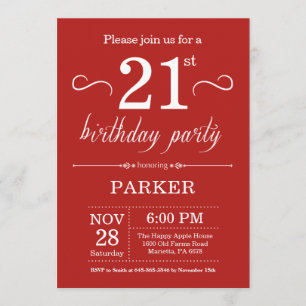 21e anniversaire Invitation Rouge