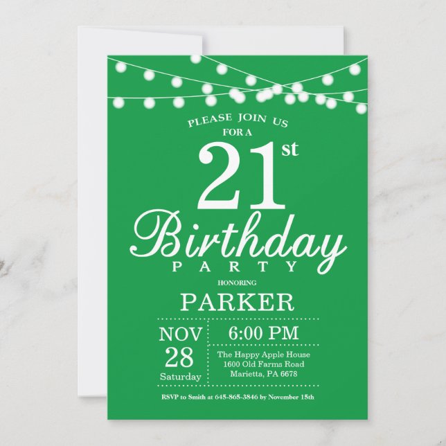 21e anniversaire Invitation verte (Devant)
