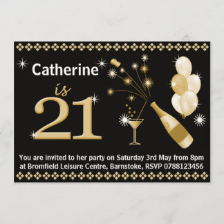21e anniversaire Invitations - Black & Gold