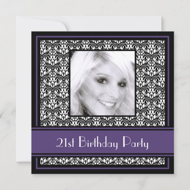 21e anniversaire Invitations Damas pourpres (Devant)