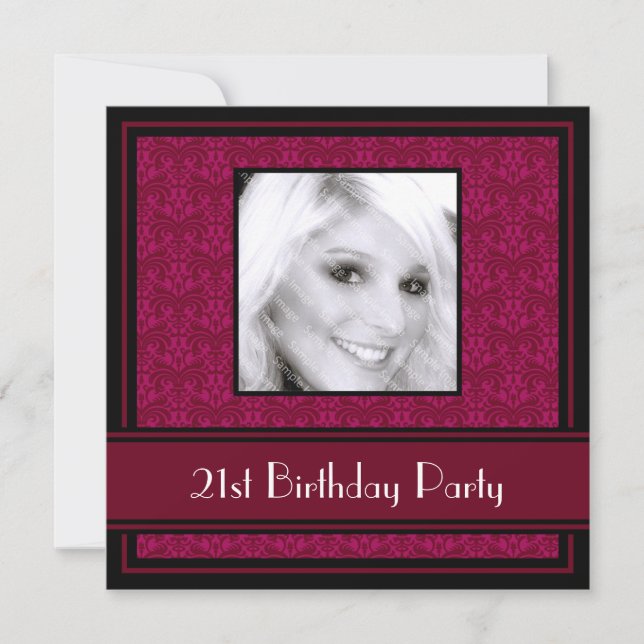 21e anniversaire Invitations Damask Bourgogne (Devant)