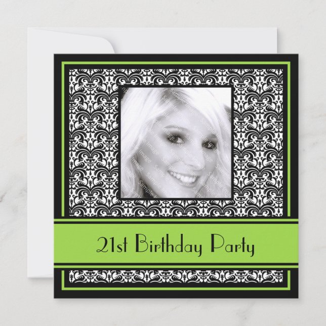 21e anniversaire Invitations Damask Lime (Devant)