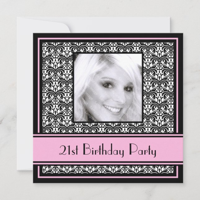 21e anniversaire Invitations Damask Pink (Devant)