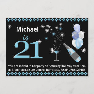 21e anniversaire Invitations - Noir et Bleu