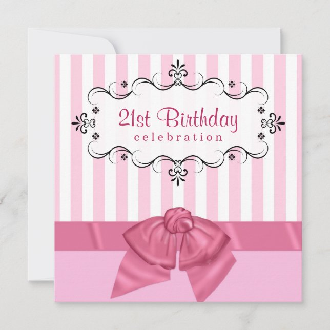 21e anniversaire Invitations - rose et blanc (Devant)
