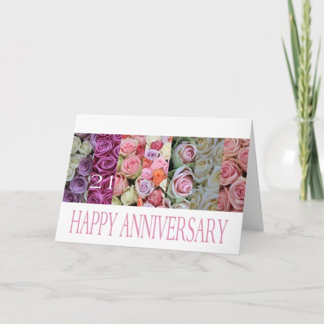 21e anniversaire Mariage Carte pastel roses (Devant)