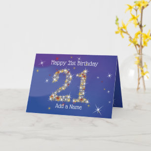21e anniversaire - Numéro d'étoile - Bleu - Carte